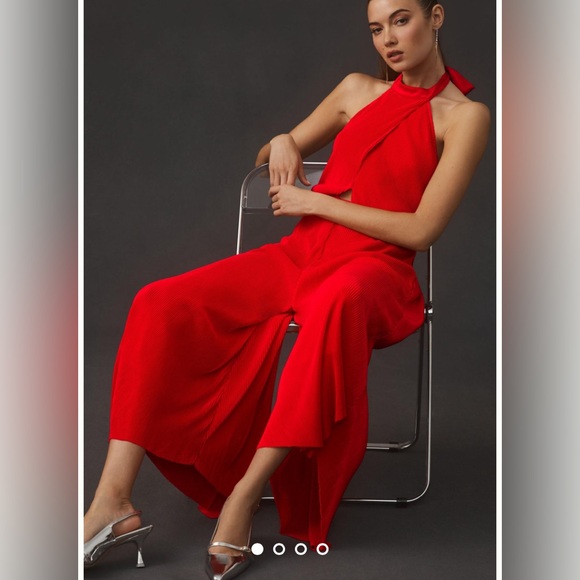 Size 14 NWT By Anthropologie Plisse Halter Jumpsuit - Picture 2 of 8